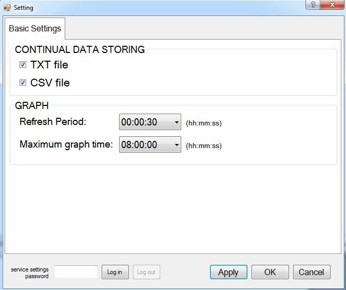 4 Setting Setting tab contains setup for data storing and displaying. Setting window (Figure 25), containing basic settings (Basic Settings), appears after touching an eponymous button.