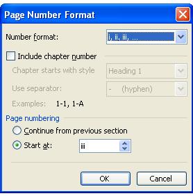 4) Insert page numbers for section 3. Now, move your blinking cursor to the first page of your chapters. In the Insert group, choose Page Number menu.