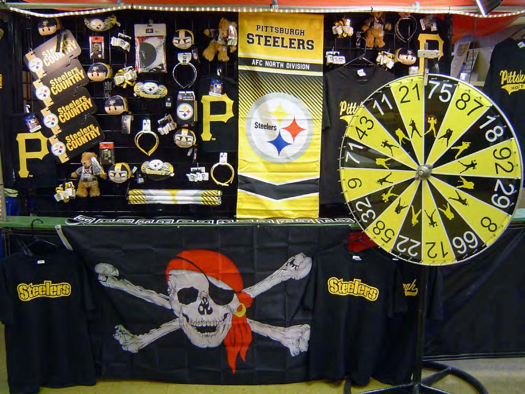 Pittsburgh Sports Wheel $ 1.00 Per Play Prize Cost is $ 6.00 Each - $ 8.00 Each Prize Shipping Set: 36 Prizes Game Rental $ 25.