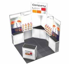 CORNER 6 X 3m $8395 + GST 18m² carpet tiles 1x bench 2x free-standing reception counters 8x digital print logo/graphic