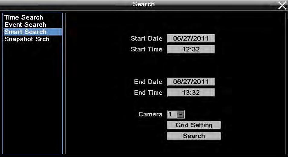 3.12.3 Smart Search Smart Search allows the review of a segment of the recorded video from individual cameras to detect motion in an area specified at the time of the search.