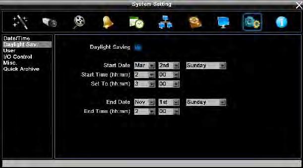 4.10.2 Daylight Saving Figure 4-37 System Menu Daylight Saving Daylight Saving: Check the box to enable automatic daylight saving time adjustment.