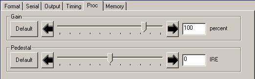 The Proc menu below allows adjustment of the following analog key composite video parameters: Gain adjusts the composite output gain.