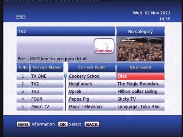 Main Menu - ESG ESG The ESG is an Electronic Service Guide. This is in addition to the freeview EPG (accessed using the GUIDE button).