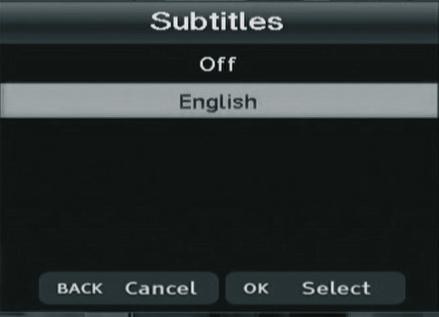 If you want to turn on subtitles, first display the subtitles menu by pressing the button and then use the and buttons to highlight English, and press.