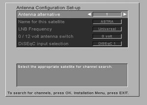 Antenna alternative: Select an Antenna alternative from 1 to 8. Please note, that the parameters in the menu are preprogrammed, but you can change any of them to suit your combination.