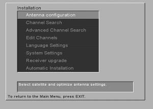 Installation Submenus Installation Select this Menu from the line Installation in the Main Menu.