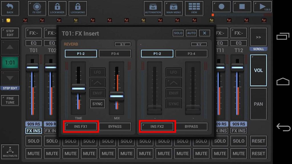By default all Insert FX are turned off, which means no FX are loaded. Use the dedicated buttons to load Effects to the the Units.