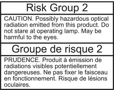Your supplier can give details of local arrangements for the disposal of Martin products Photobiological Safety Warning The label shown below is displayed on this product.