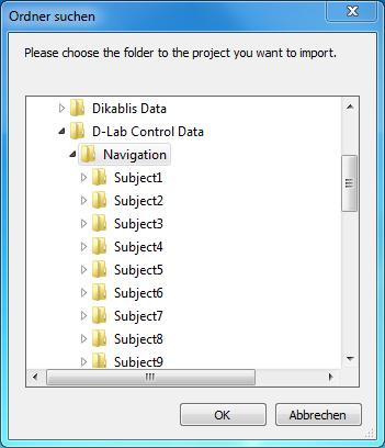 D-Lab Video Module 3. In the selection dialog which is then opened, navigate to the D-Lab Control project and select the project directory or the experiment directory holding the data (Figure 5-33).