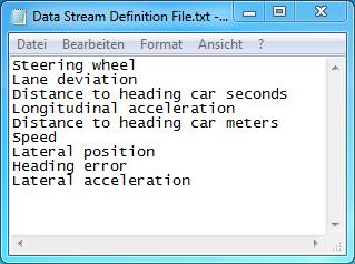 D-Lab Data Stream Module speed, column 2 the steering angle, etc.). This information including the assignment of the columns to their meanings must then be loaded in D-Lab before being imported.