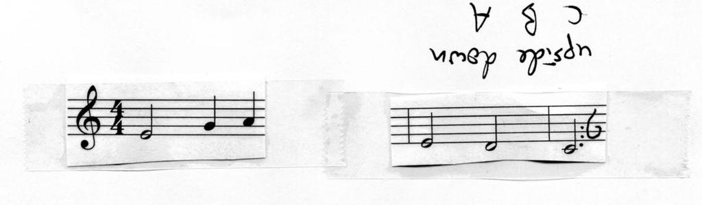 Section A The opening section of the piece is based around the first two fragments of the sliced-up hymn tune as follows: I flipped the 2 nd fragment around and put it in the bass clef to give me