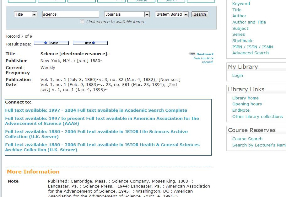 Searching the Library Catalogue: Journals
