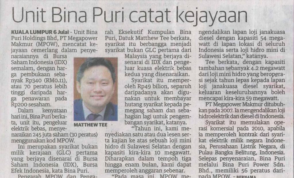 Newspaper : Utusan Malaysia Title : Unit Bina Puri