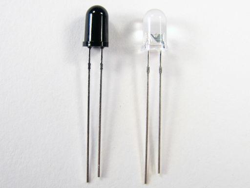 The phototransistors have a black plastic package that blocks visible light.
