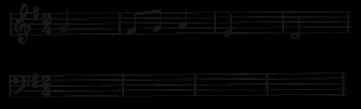 (f) Rewrite bars 1-4 (below) one octave lower, in the bass clef. Use the given blank bars.