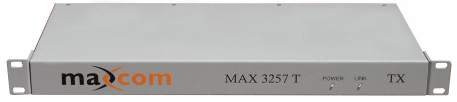 MAXCOM PRODUCT SPECIFICATIONS FIBER OPTIC VIDEO / AUDIO / ASI LINK Model MX3257HD Description The rack-mountable MX3257HD fiber optic video multiplexer is ideal for transmitting 1 channel of video, 2