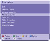 Using Favourites The Favourites list lets you hop up and down a list of channels, ignoring those channels you rarely or never watch. You can have up to 10 Favourites lists.