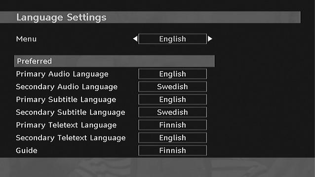 Standby Search (*) (*) This setting is visible only when the Country option is set to Denmark, Sweden, Norway or Finland.