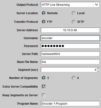 When uploading to an external server, the configurable parameters are: Server Location: Select Remote to have the segments uploaded to a remote web server, using FTP or SFTP; select Local to use the