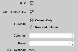 FEC Mode: If you select Column Only, the B264 will send a single FEC flow, corresponding to the column protection data, using a UDP port number corresponding to the media UDP port number plus 2.