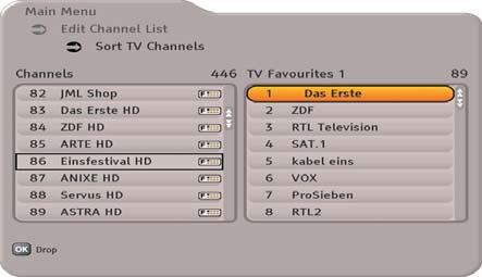 Main Menu - Edit Channel List Before you start to edit the channel lists, you can have the receiver pre-sort the complete channel list by specifi c criteria.