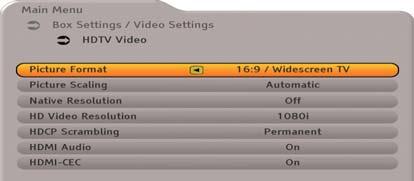 Main Menu - Settings Video Settings To be able to make these settings, switch to the Video Settings line and then press the button.