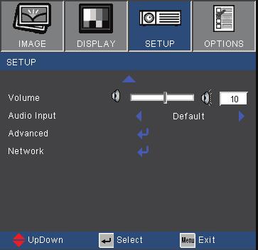 User Controls SETUP Volume Volume adjustment can also control MIC volume. Press the Press the Audio Input to decrease the volume. to increase the volume.