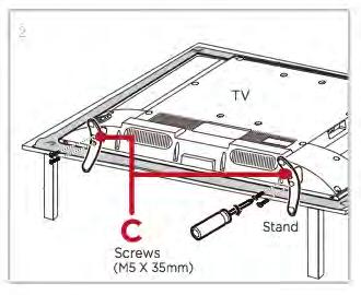 B Align the stands with the screw holes located on the TV stand column: Connecting an antenna, cable, or satellite box If you are using an antenna, CATV cable without a set-top box, or a cable or