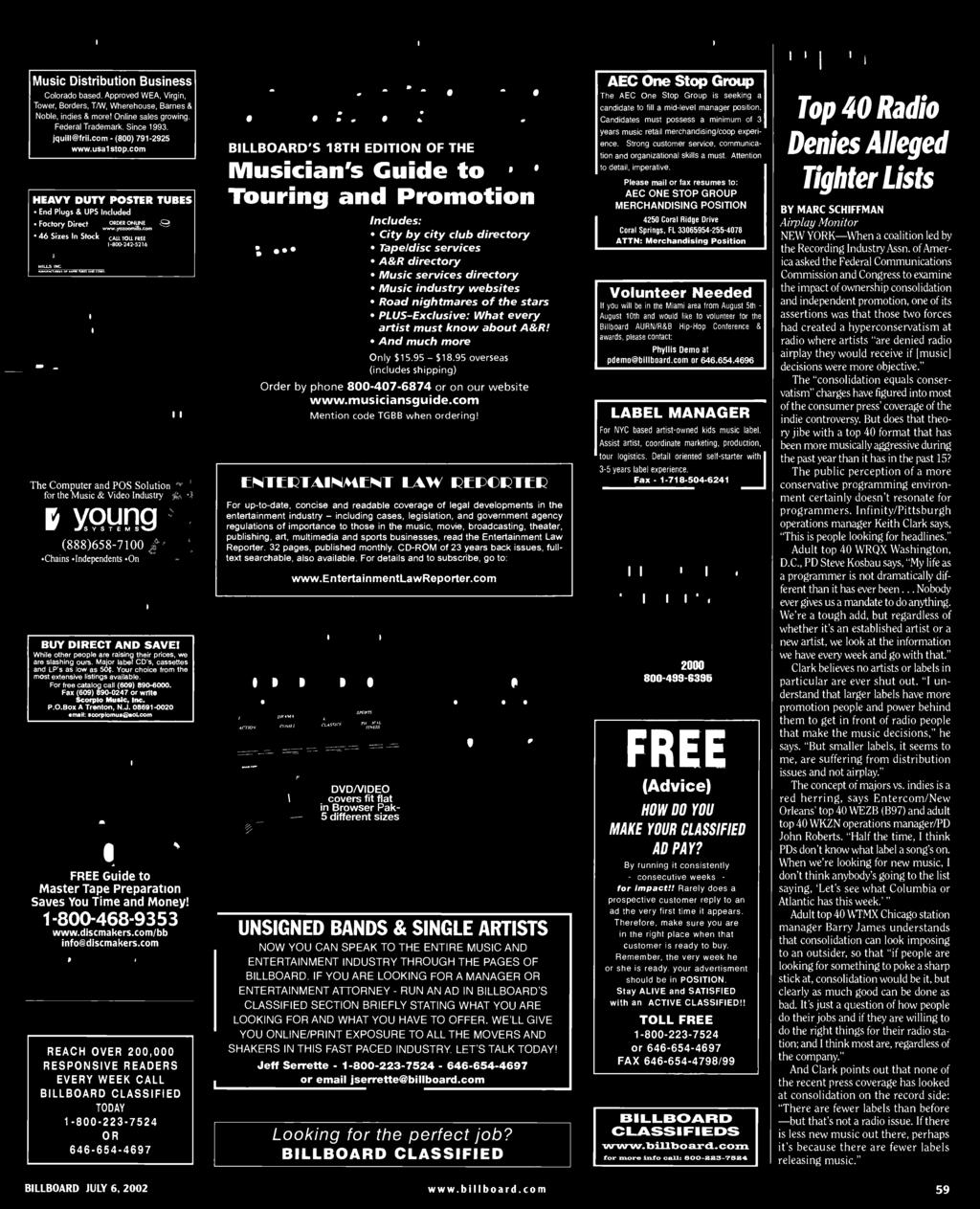 CD -ROM of years back issues, full - text searchable, also available. For details and to subscribe, go to: www.entertainmentlawreporter.com *BROWSER" DISPLAY SYSTEMS* 0 DVD /VIDEO TITLES in SQ. FT.
