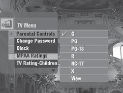 To adjust the Parental Controls of DIRECTV input, see the Menu- Parental Controls in page 50. NOTE: To enter the Parental Controls menu, you need a password.