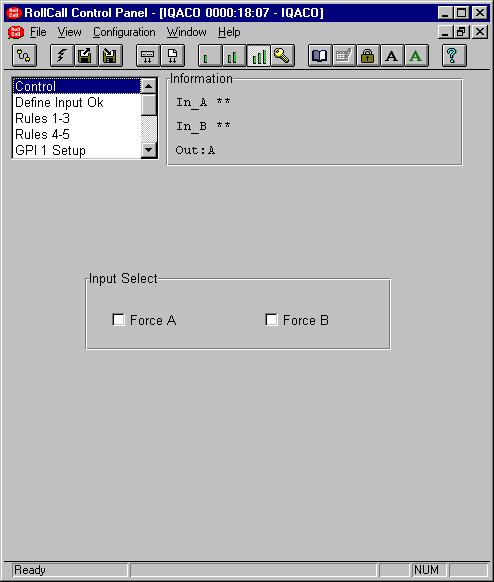ROLLCALL CONTROL TEMPLATES FOR THE IQACO Control Input Select Force A, Force B These items allow one of the inputs to be selected manually.