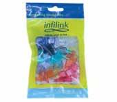 application Ideal for color coding existing patch cables PLUG RESCUE INFILINK PLUG INFILINK RESCUE Fits any Standard Jack Ultimate solution for broken tip Color Availability Transparent,
