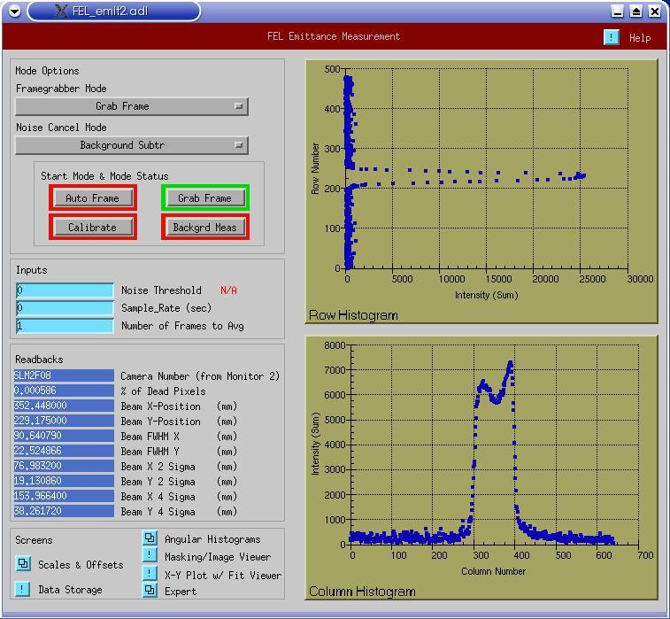 Beam Profile Measurements with WesCam Frame Grabber SLM2F08 MEDM Controls Screen