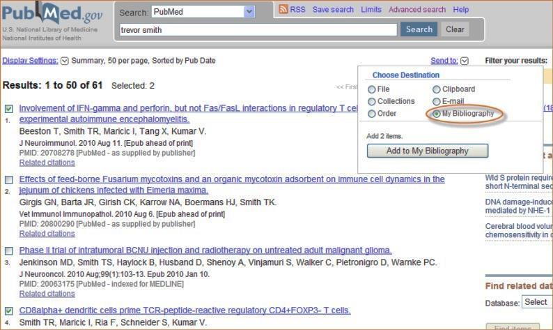 My NCBI: Add Citations from PubMed Note:
