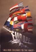 .. propriu - la velatura alegoric-triumfală a noii Europe - drapele (o)rânduite "corect politic" pe o arboradă cu cheie (MAST[tricht]), Turcie inclusă, direcţie de mers aluzivă (la ora Europei "roz")