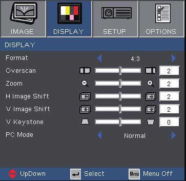 User Controls Display PC Mode This Mode is only for use when using this projector unit with a PC signal, either via an Analog or Digital connector.