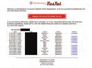 If you are not automatically redirected to the ResNet Registration Welcome Page, enter the following URL: http://registerresnet.neu.