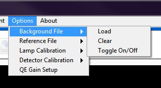 46 8.2 ENABLING BACKGROUND SUBTRACTION To load the background scan data, go to the pulldown menu Options Background File Load. The menu is shown in Figure 58.