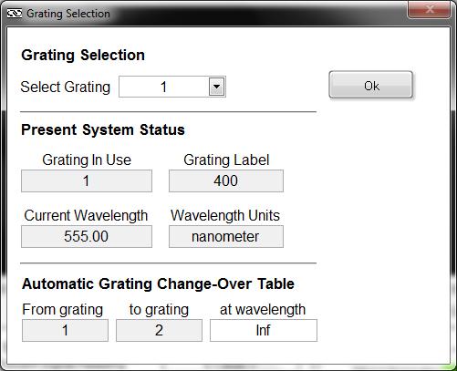 74 18.4 GRATING SELECTION To select gratings, go to the pulldown menu Monochromator Gratings.