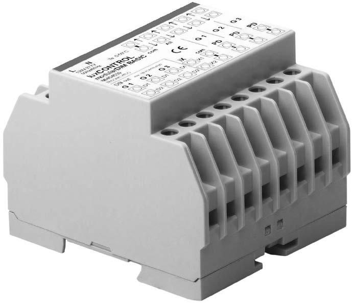 For DI rail luxcotro modulardim Control module with channels/single, twin push to make switches/ presence detector/modulardim power supply The control module is the basis of the modulardim product