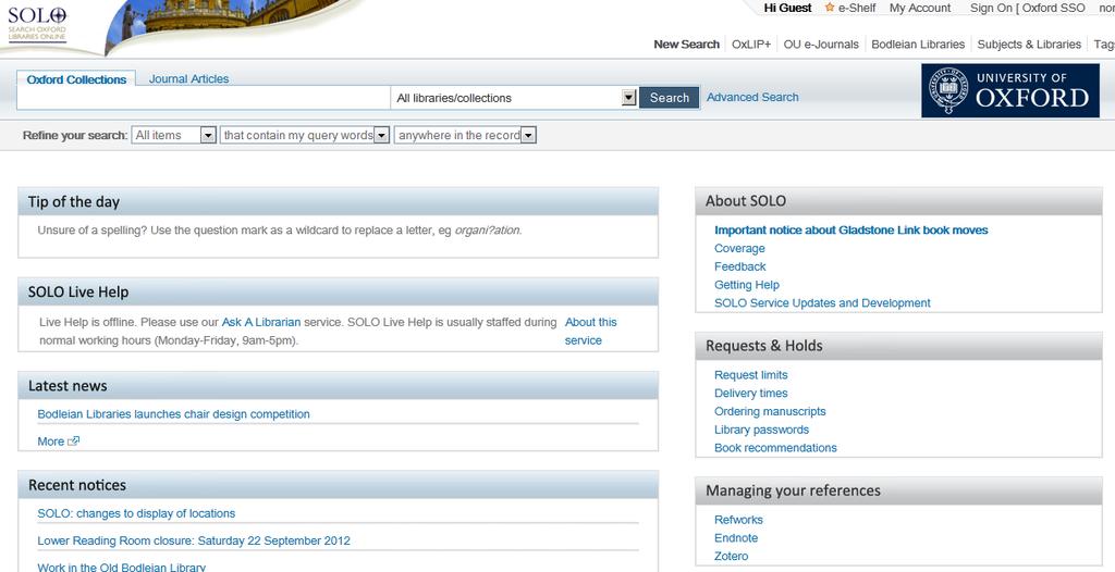 Search Oxford Libraries Online solo.