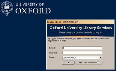 Logon to Library PCs Use University card barcode number and password to logon Software includes Microsoft