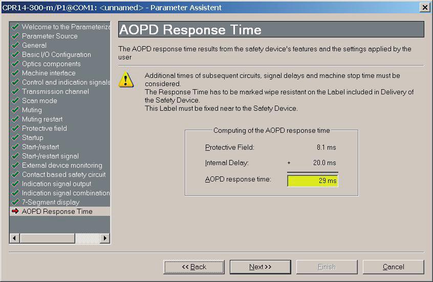 Standard Functions Bild 7.-: AOPD Response Time Window If the "floating blanking" function is used in the protective field, the response time cannot be calculated only from the device's parametering.