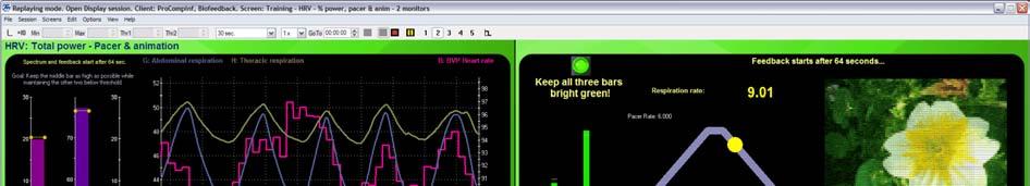The green light turns on and the animation starts when the conditions are met. The on-going trends for each frequency band are shown in the lower right corner.