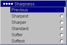 harpness: (video sources only) changes the clarity of the edges of a video image. elect a sharpness setting.