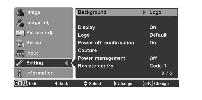 Setting HDMI 1 setup/ HDMI 2 setup Select Normal or Enhanced according to the output signal of video equipment. Press the Point 8 or OK buttons to switch between each option. Normal.... When the output of video equipment is set to STANDARD.
