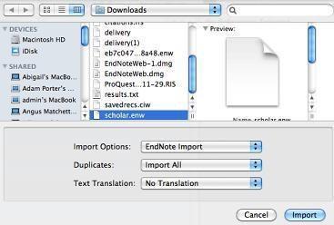 downloaded into your EndNote Library. The box Imported References informs you how many records have been downloaded.