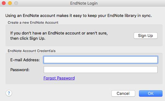 Getting started with EndNote X7 (Mac) The first time you do this you will need to provide details of your EndNote Web account.