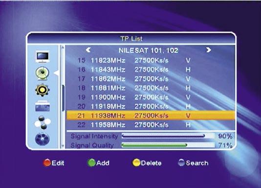 into six categories (channel list, antenna settings and search, settings, tools, games and PVR). The first step requires adjusting the receiver settings to the existing TV equipment.